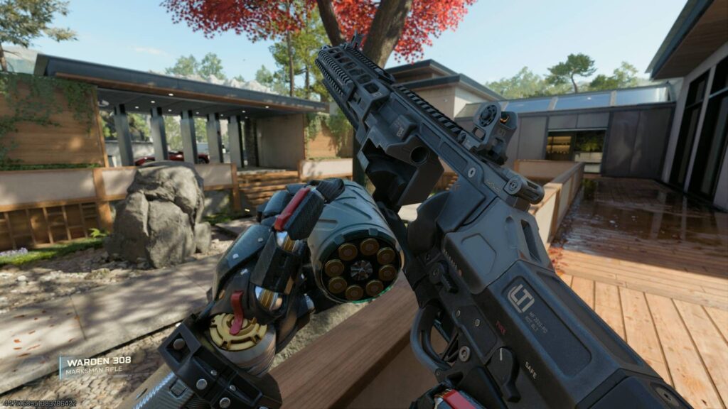 Reloading the Warden 308 marksman rifle during gameplay in Call of Duty: Black Ops 7