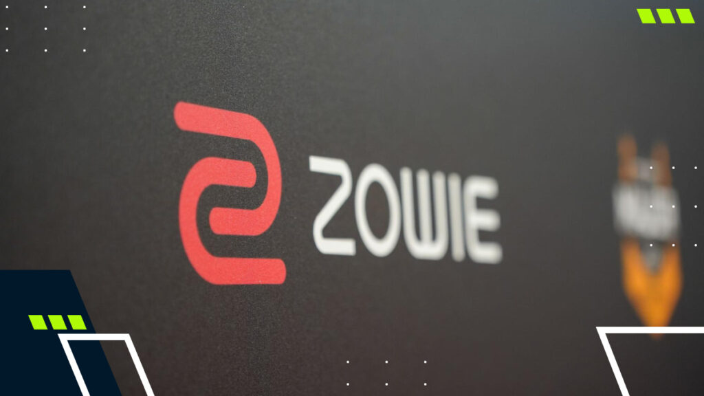 A close-up of the ZOWIE logo displayed at the StarLadder Budapest Major media tour