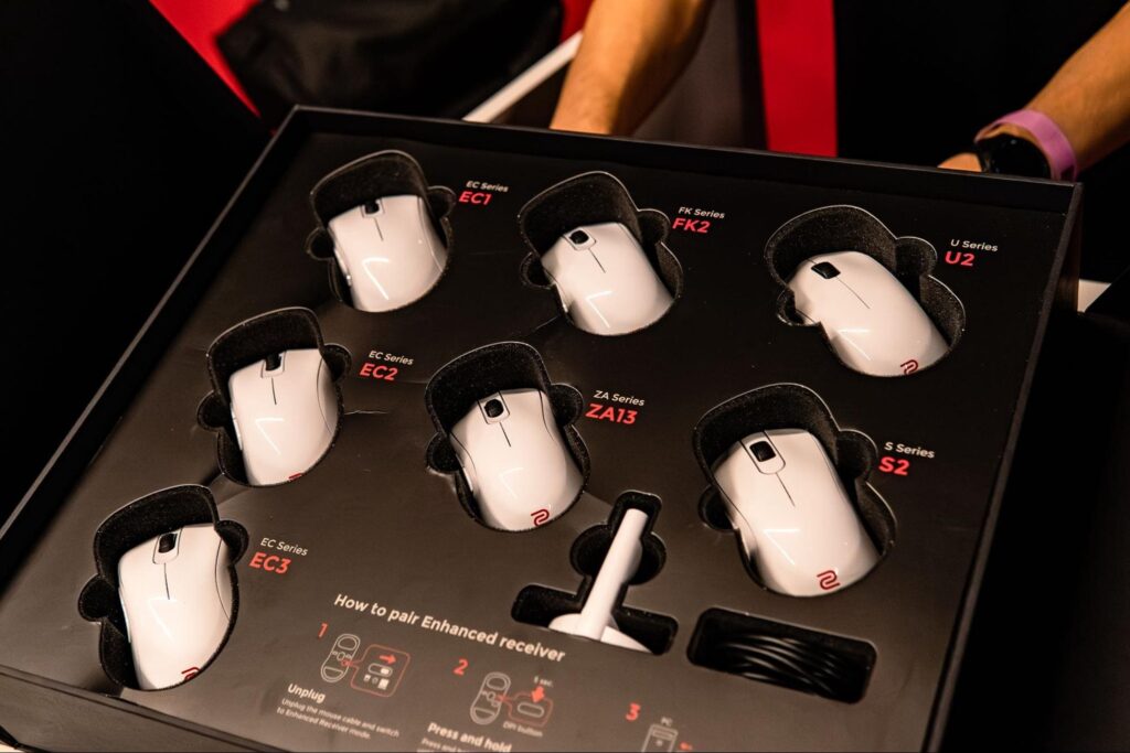 ZOWIE esports mice lineup showcasing multiple shapes used for professional player testing and fitting
