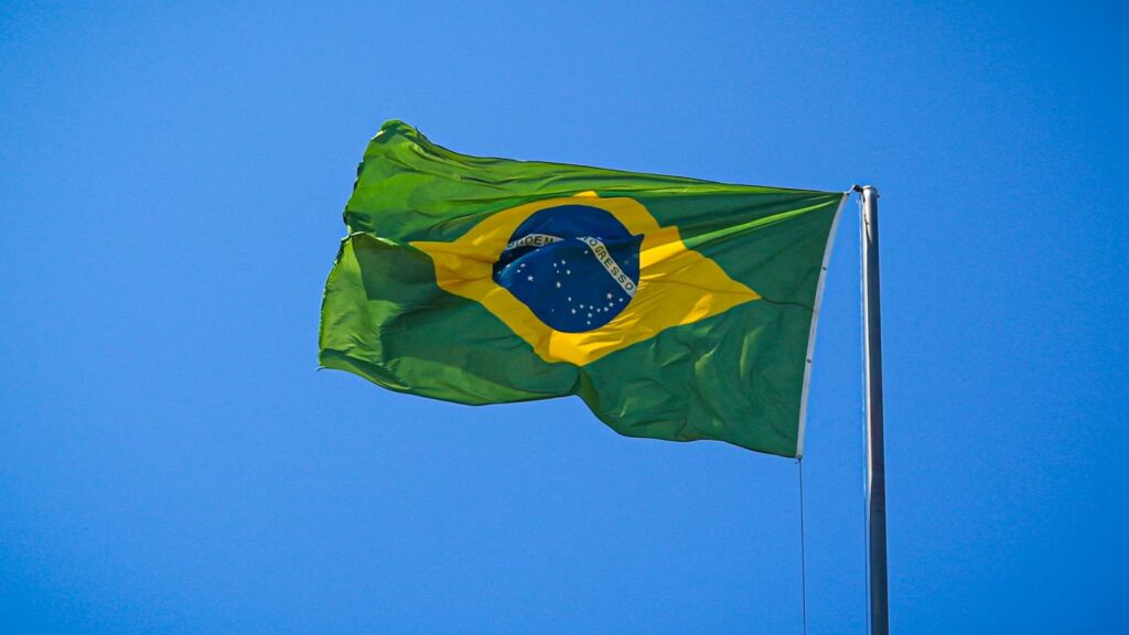 Brazil flag billowing in wind