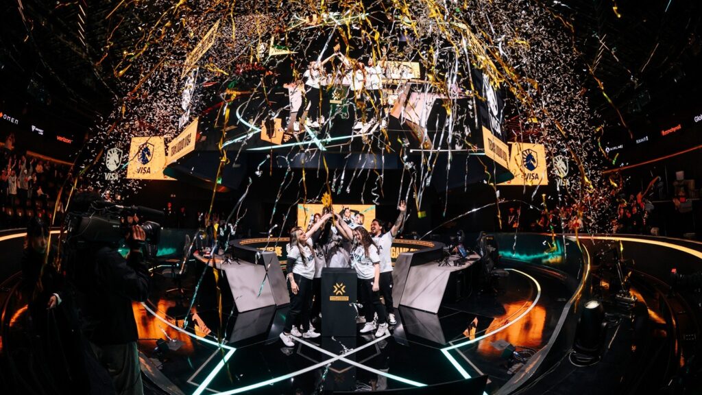 Team Liquid lifting Valorant game Changers championship trophy