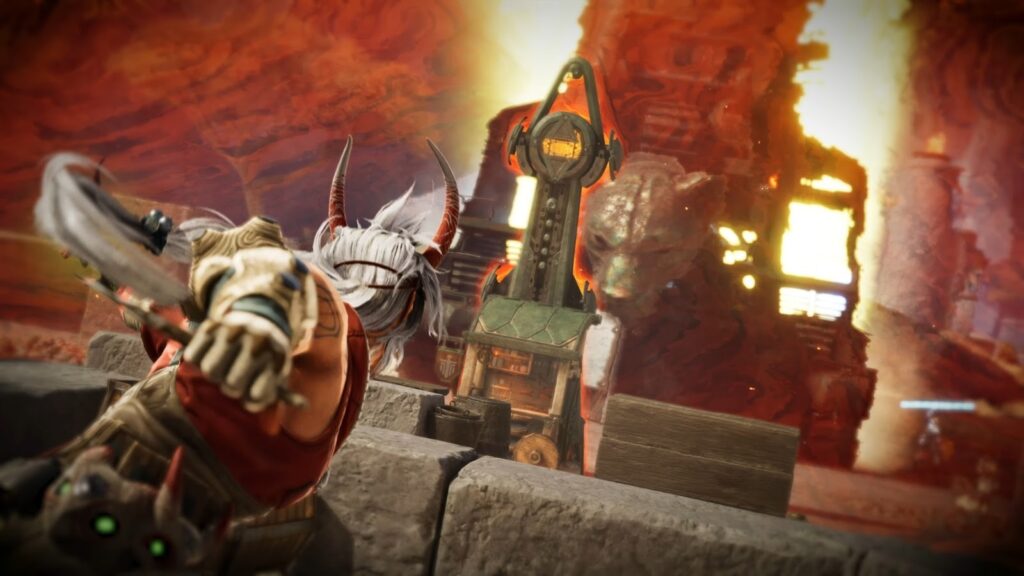 Highguard Warden aiming a weapon at the Shieldbreaker objective