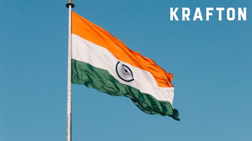 india flag flying in wind with krafton logo in top right corner