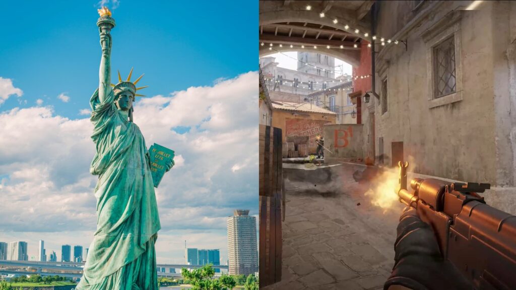 side by side image of statue of liberty with counter-strike 2 screenshot