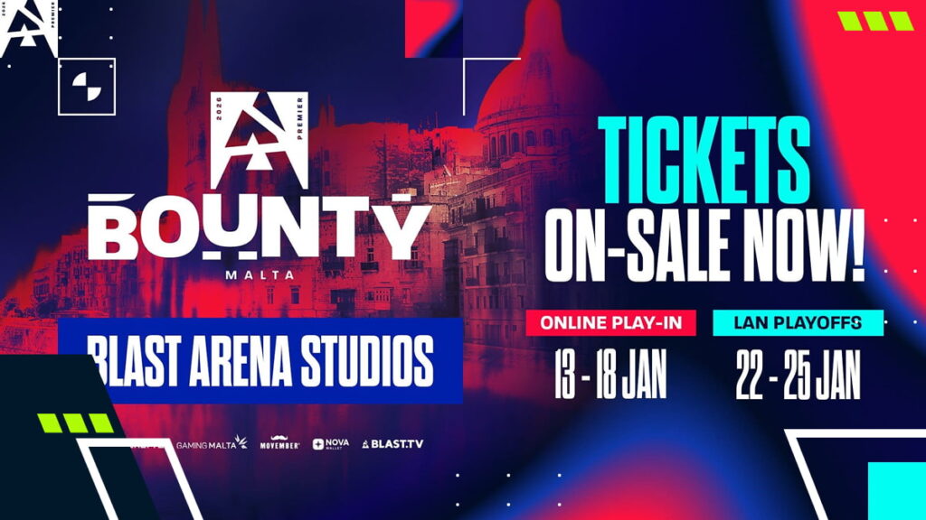 BLAST Bounty 2026 Season 1 tickets announcement for Counter-Strike 2 LAN Playoffs in Malta