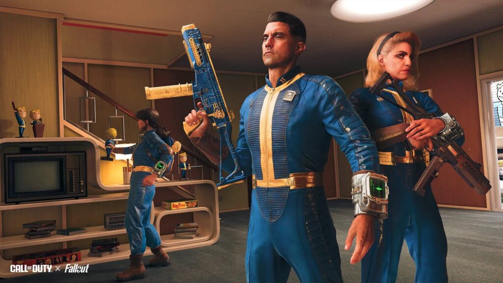 Fallout Vault Dweller Operator skins featured in the Call of Duty x Fallout crossover for Black Ops 7 and Warzone
