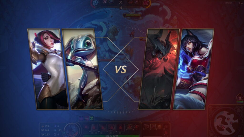 League of Legends Arena versus screen showing two champion duos facing off