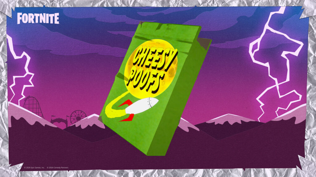 Fortnite image of Cheesy Poofs item on a purple background