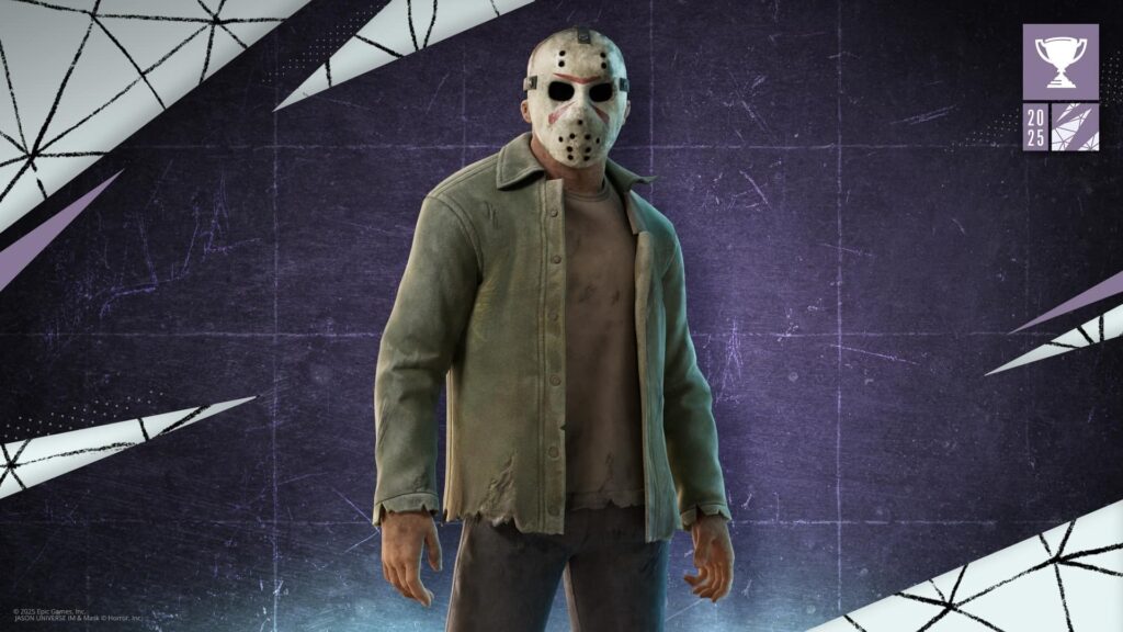 Jason Voorhees Fortnite skin standing in a dark horror-themed scene
