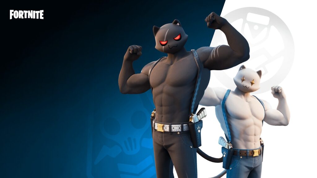 Meowscles Fortnite skin duo posing in muscular cat forms