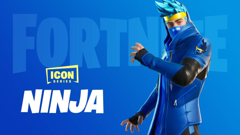 Ninja Fortnite Icon Series skin posing in a blue outfit
