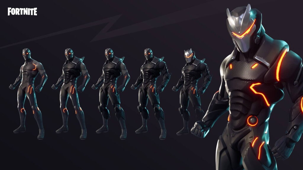 Omega Fortnite skin shown in multiple upgrade stages