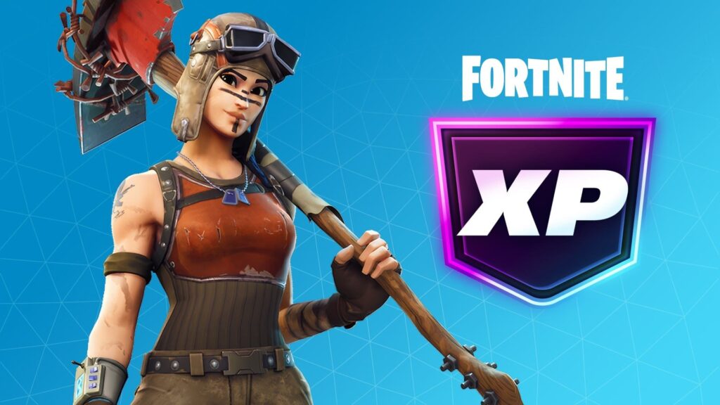 Fortnite Renegade Raider skin holding a pickaxe beside an XP icon