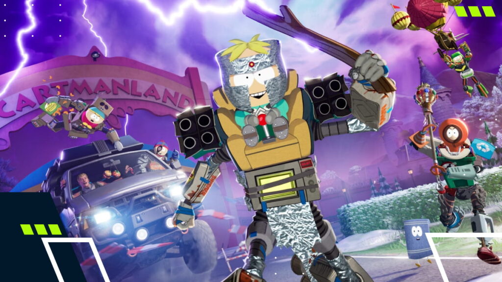 Fortnite x South Park crossover artwork showing Cartmanland, themed characters