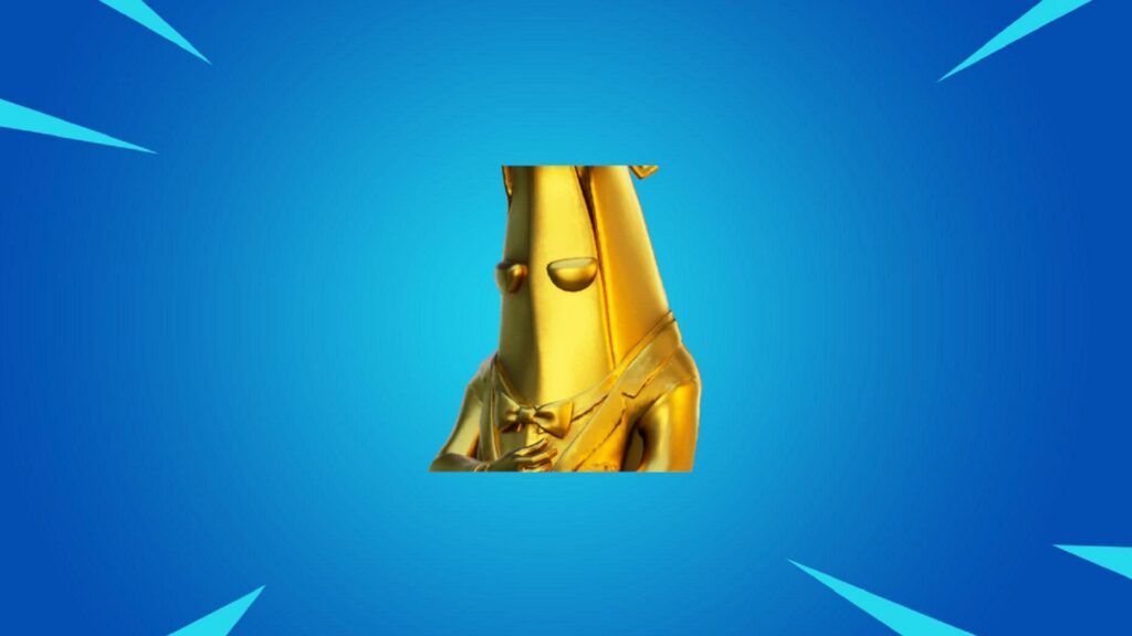 Fortnite character Golden Peely poses in a suit