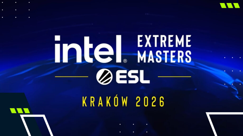 Intel Extreme Masters Kraków 2026 CS2 tournament banner with Intel and ESL branding