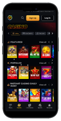 Instant Casino game lobby on mobile