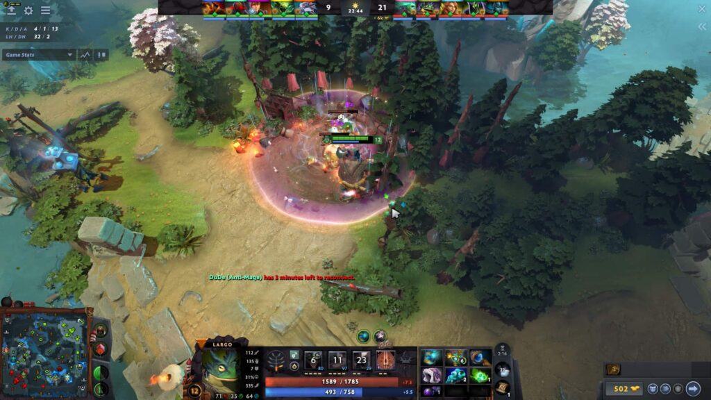 Largo clearing a neutral camp with Frogstomp during the mid game in Dota 2