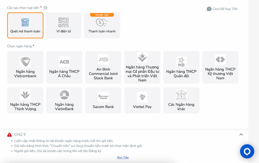 Nhà cái chơi game craps online BK8 hỗ trợ nhiều hình thức nạp tiền 