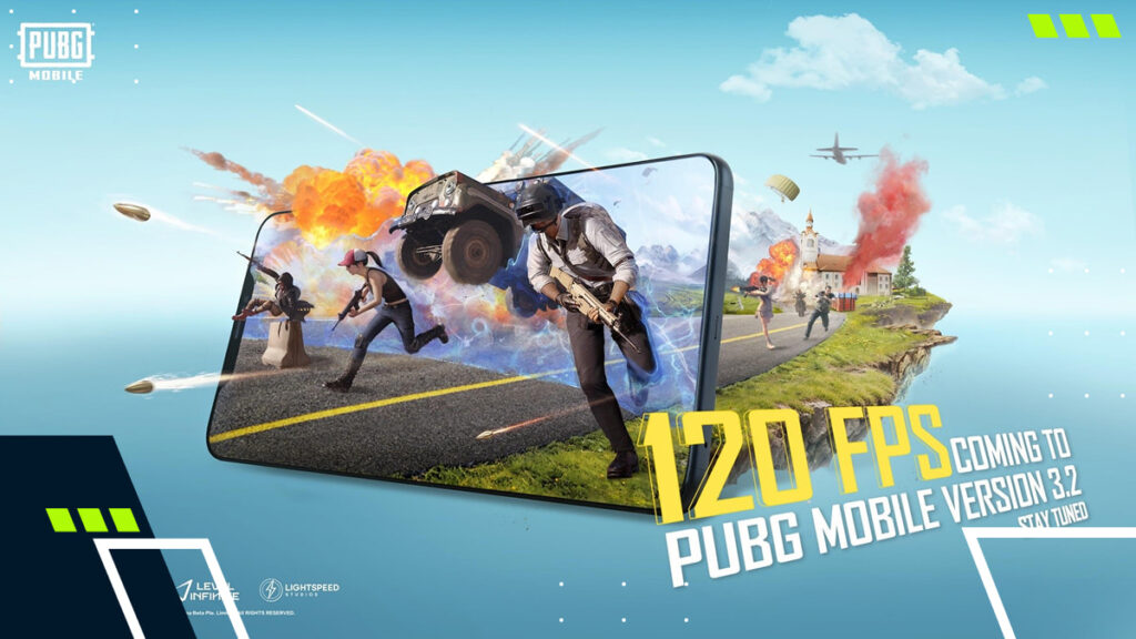 PUBG Mobile action scene on a smartphone screen with explosions