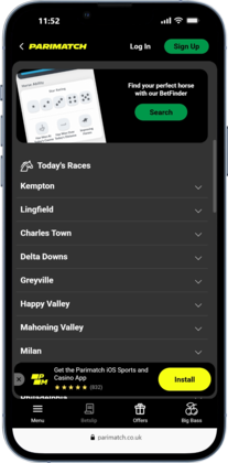 Screenshot of the Parimatch UK horse racing betting site