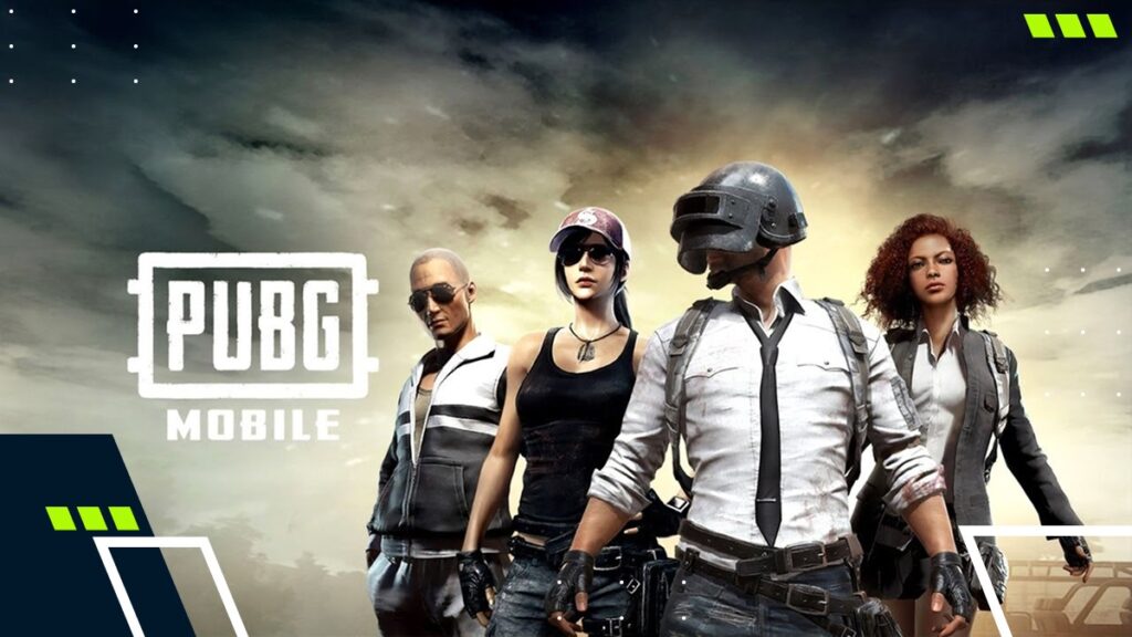 PUBG Mobile promotional artwork showing four armed characters standing together, including a helmeted soldier in a white shirt and tie, representing competitive identity and player style in PUBG Mobile 2026.