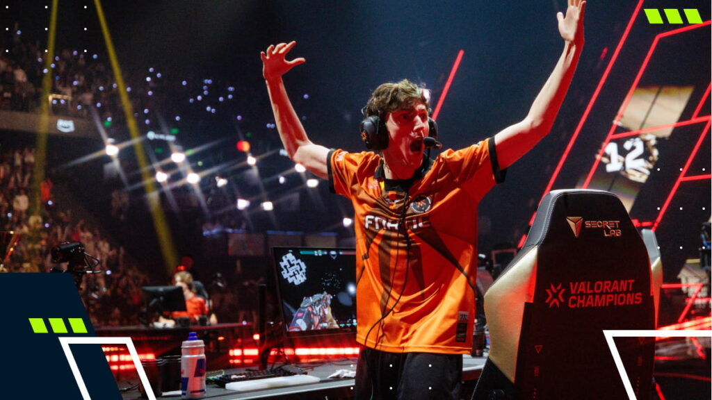 FNATIC player celebrating on stage during a VALORANT Champions Tour match