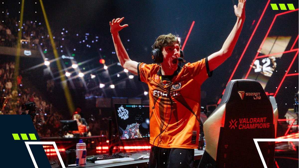 FNATIC player celebrating on stage during a VALORANT Champions Tour match