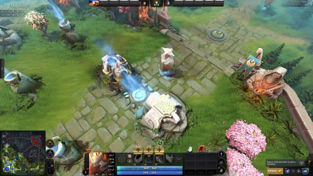 The image shows gameplay in the popular MOBA game Dota 2, developed by Valve