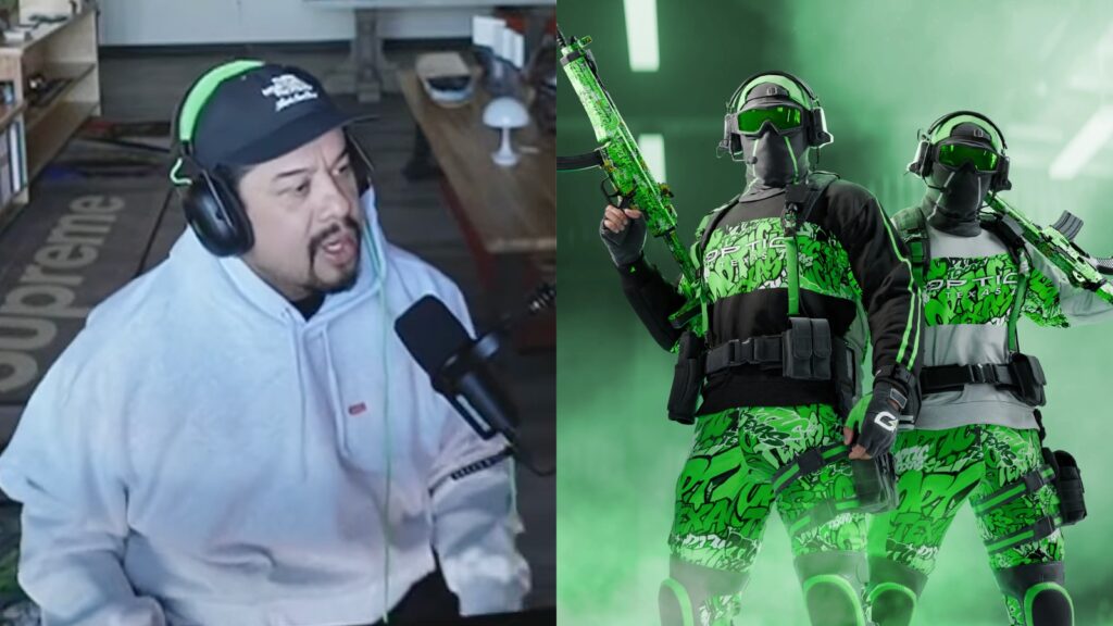 side by side image of optic ceo hecz next to optic's in-game black ops 7 skins