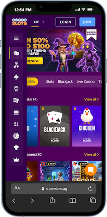 Super Slots Mobile Homepage