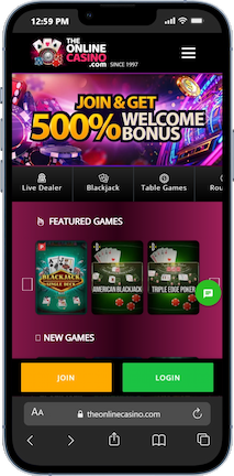 TheOnlineCasino Mobile Homepage