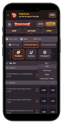 Mobile view of Dragonia football popular bets
