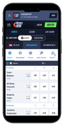 Vegas Hero betting site on mobile view