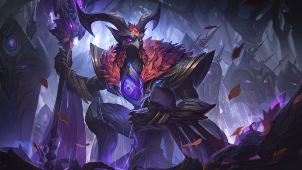 Elderwood Azir skin with glowing purple energy in League of Legends