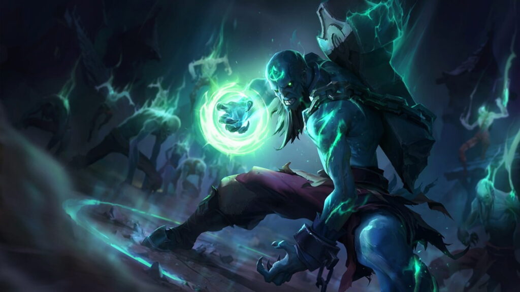 Zombie Ryze channeling green magic in League of Legends