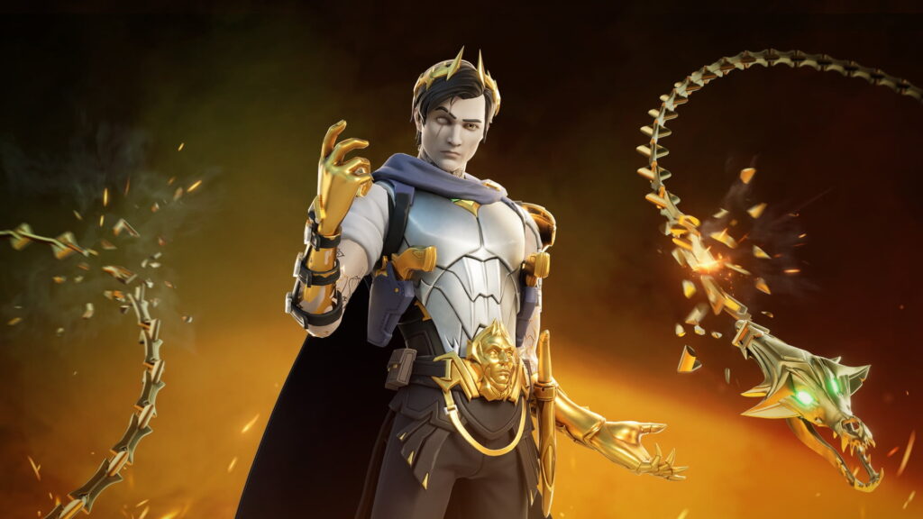 Midas Fortnite skin wearing gold-accented armor