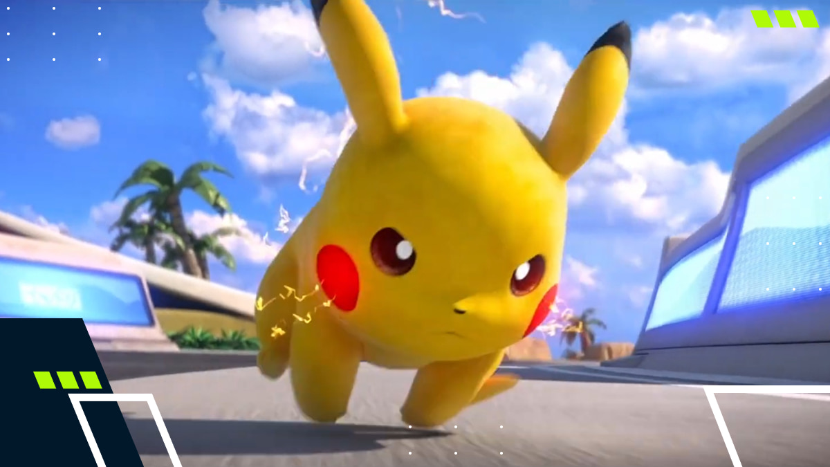 Pikachu running forward with electric sparks in Pokemon UNITE
