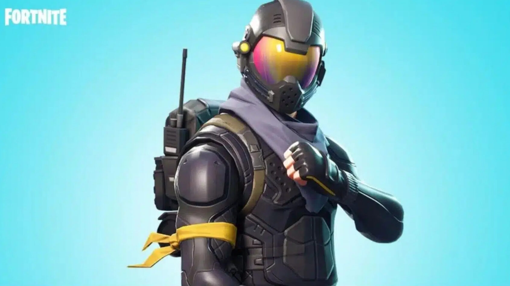 Fortnite Rogue Agent skin wearing a black tactical suit with a full helmet