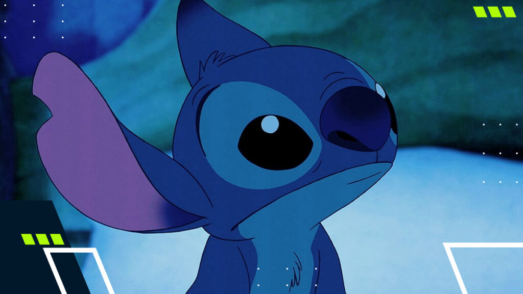 Stitch from Disney’s Lilo & Stitch shown in a close-up animation still