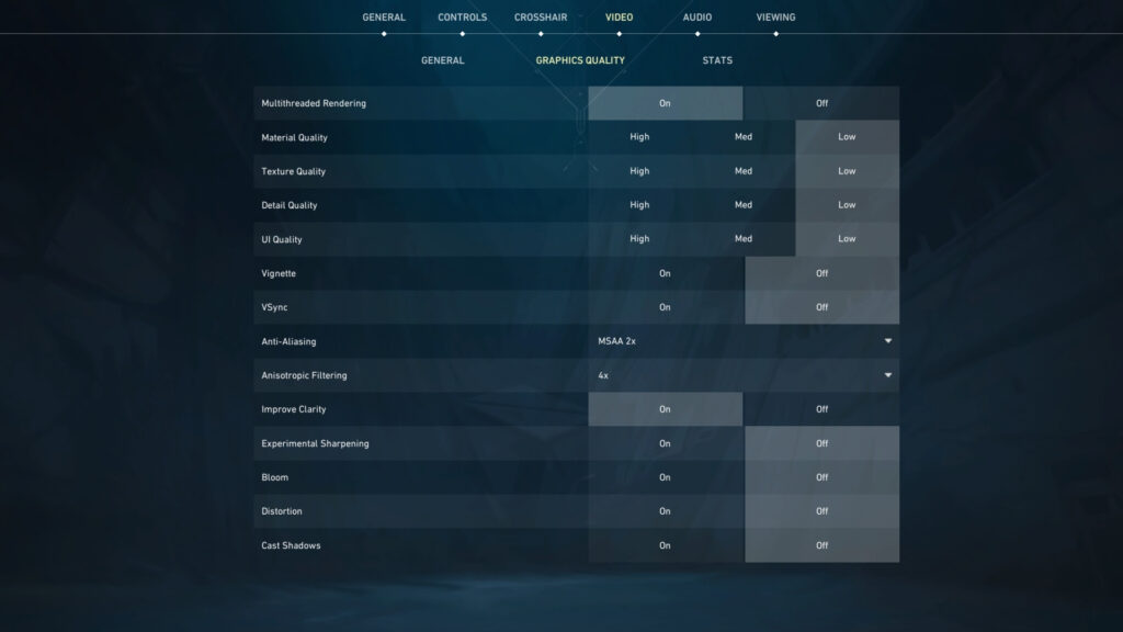 VALORANT graphics quality settings menu