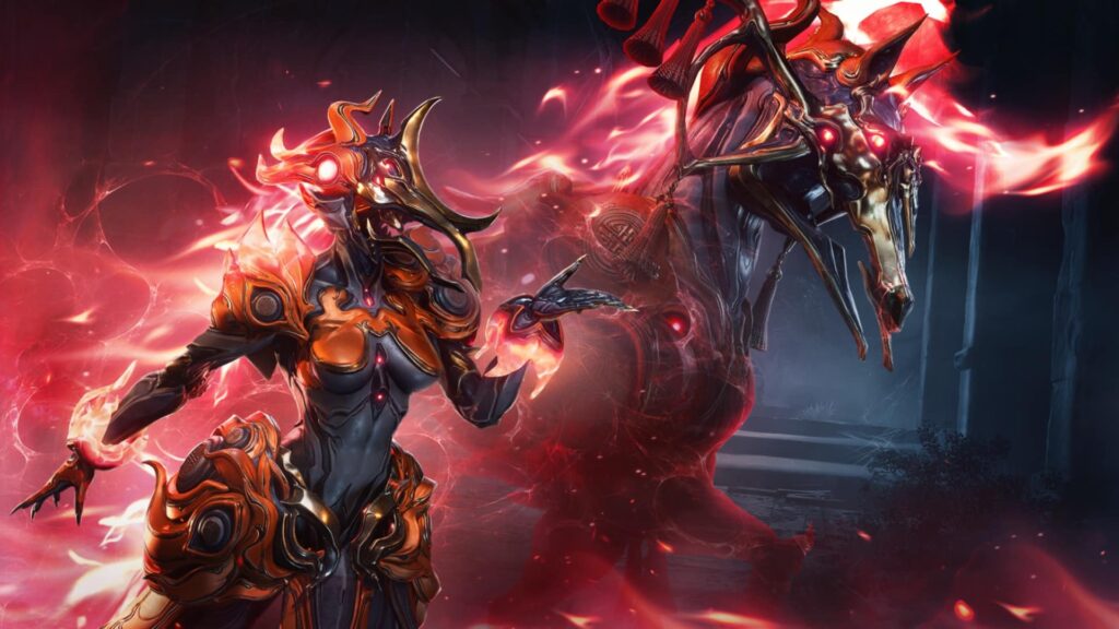 Warframe Lunar skins shown in an action scene