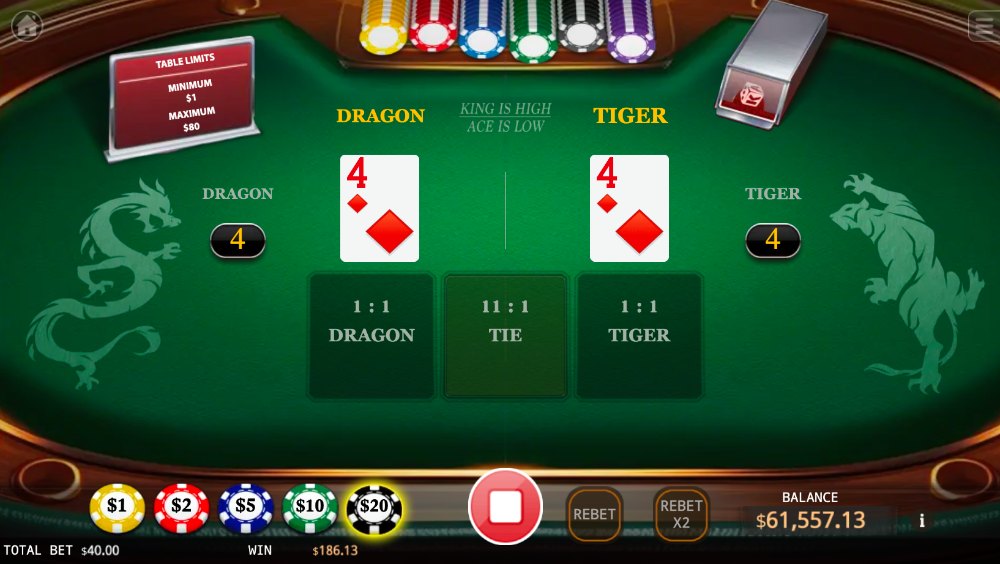 Dealer sẽ chia cho 1 lá bài cho mỗi cửa Dragon và Tiger 
