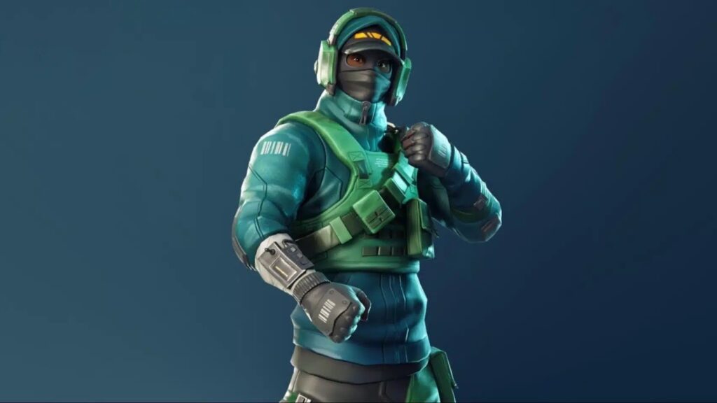 Fortnite Reflex skin wearing a green tactical outfit with headset and mask