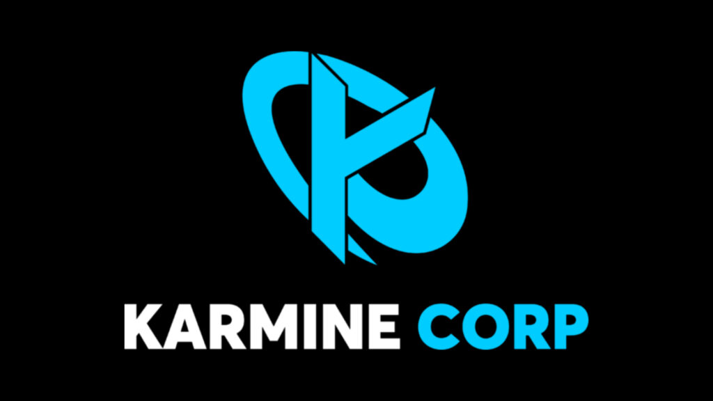 karmine corp blue logo on black background