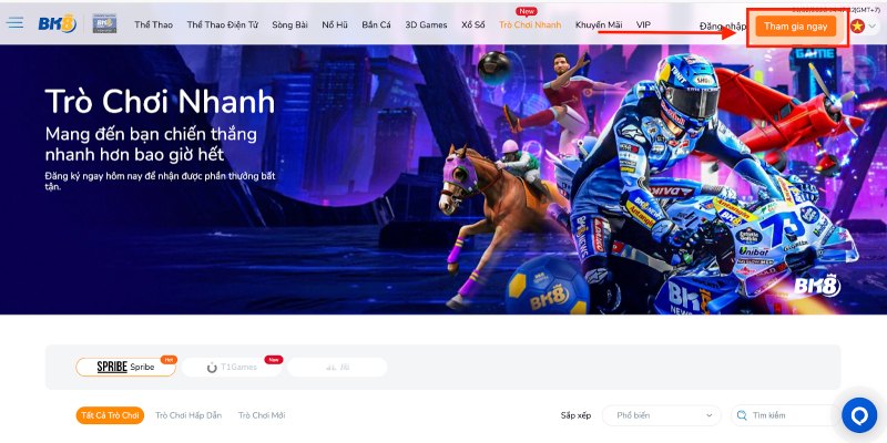 Nhấn vào nút “Tham gia ngay” để đăng ký tài khoản chơi Aviator tại BK8
