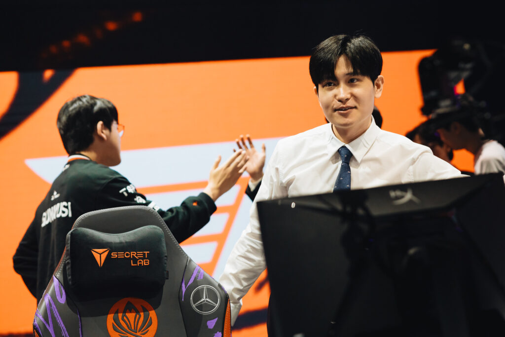 Coach Tom of T1 after victory at MSI 2025 Bracket Stage Day 10 at the Pacific Coliseum in Vancouver, Canada on July 11, 2025.