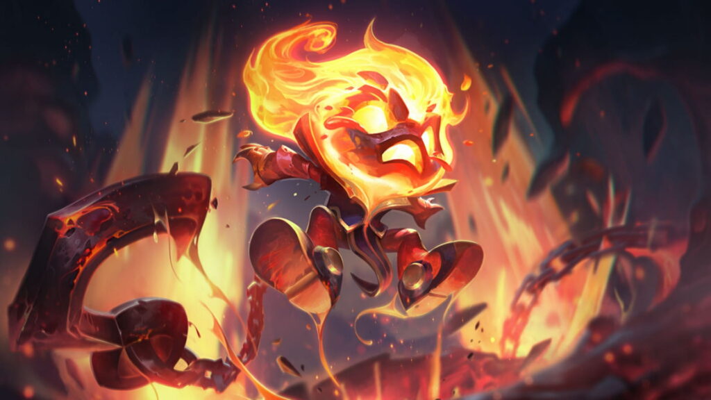Amumu surrounded by flames in League of Legends