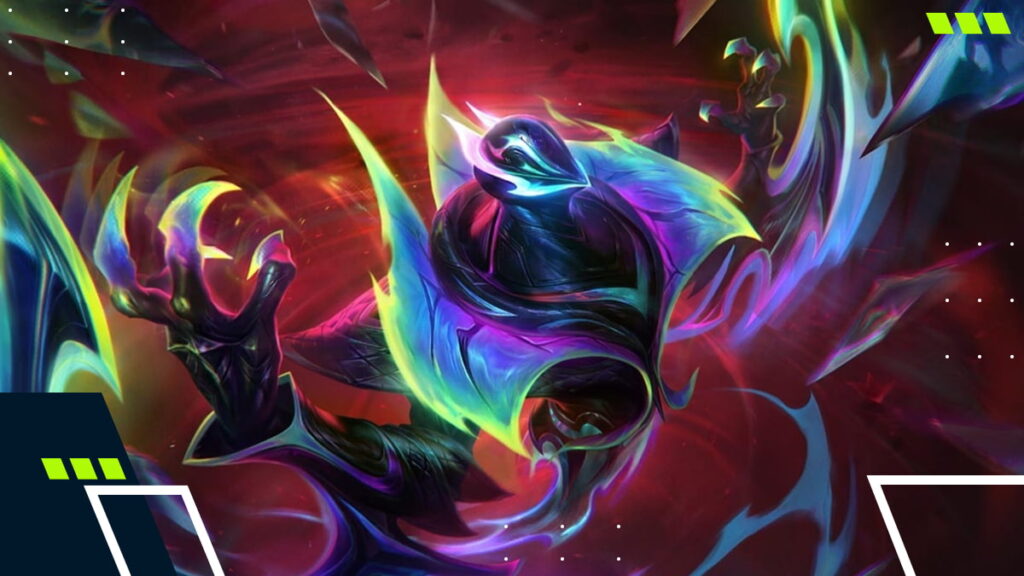 Nocturne emerging from swirling energy in League of Legends