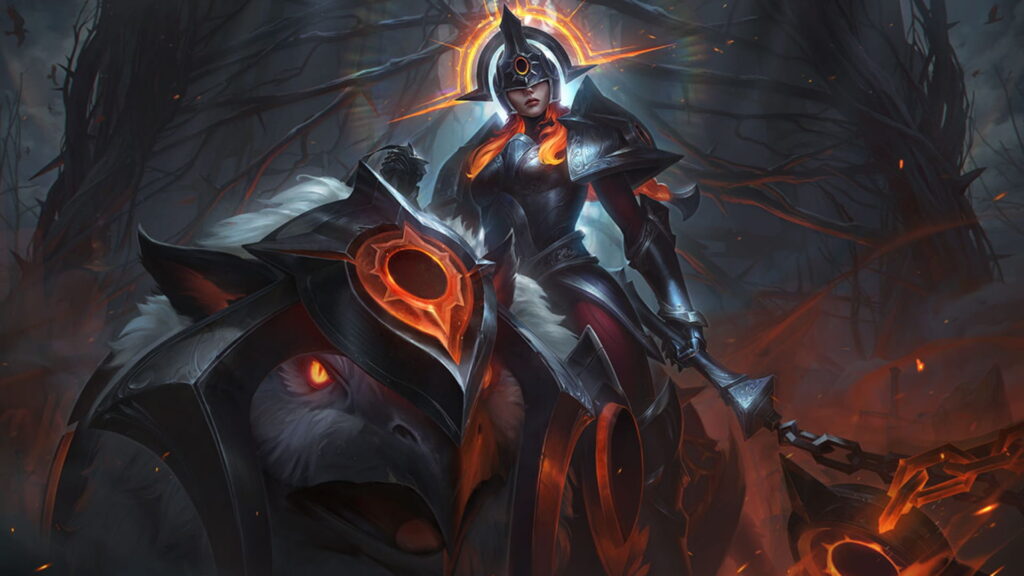 Sejuani riding her armored boar in League of Legends